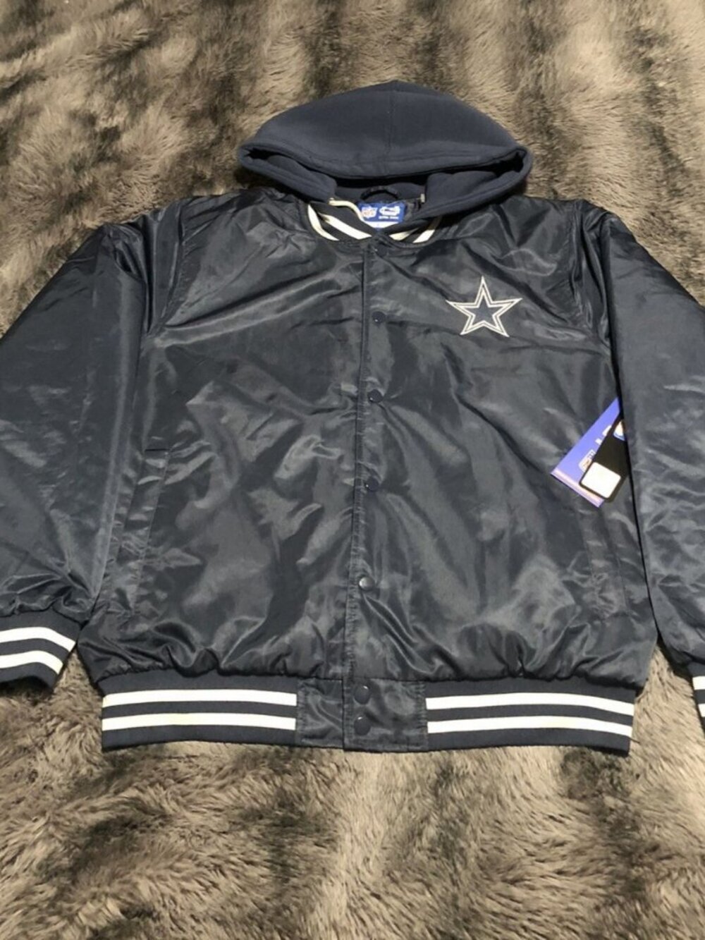 Dallas Cowboys Ultra Game Full Snap Satin Jacket Size Large Brand New BLUE NWT